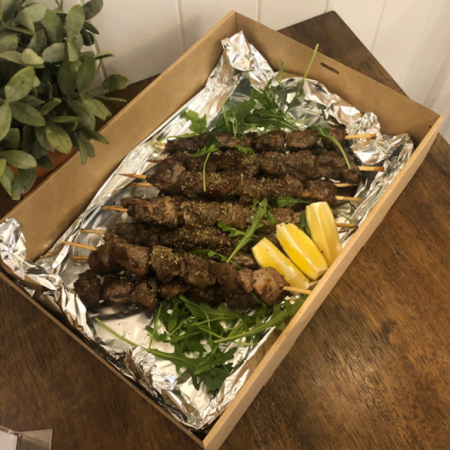 Grilled marinated lamb skewers
